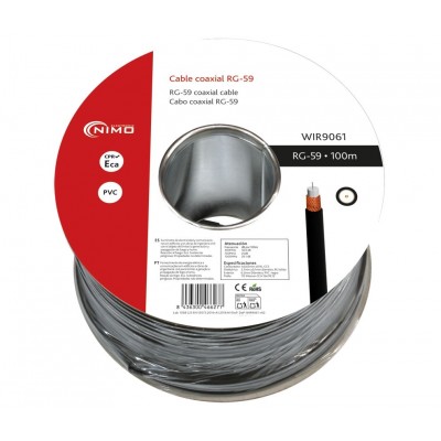 Carrete de cable RG59 / 75 Ohm 6,20mm, Negro, 100m - WIR9061
