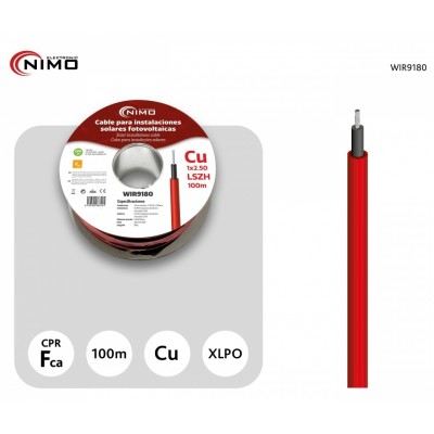 Cable para conexión de Placas Solares Cu-Sn 2,5mm² XLPE LSZH Rojo, 100m
