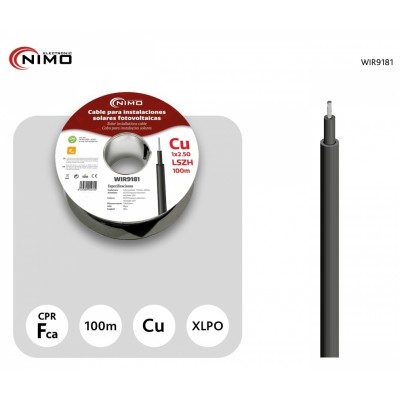 Cable para conexión de Placas Solares Cu-Sn 2,5mm² XLPE LSZH Negro, 100m