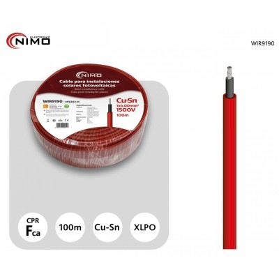 Cable para conexión de Placas Solares Cu-Sn 4mm² Doble capa XLPO Rojo, 100m