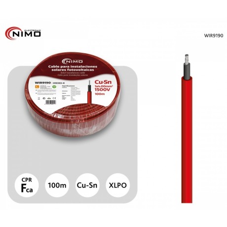 Cable para conexión de Placas Solares Cu-Sn 4mm² Doble capa XLPO Rojo, 100m