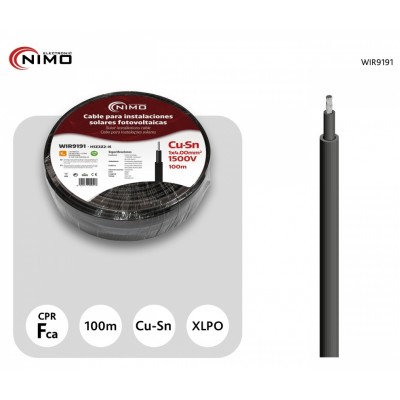 Cable para conexión de Placas Solares Cu-Sn 4mm² Doble capa XLPO Negro, 100m