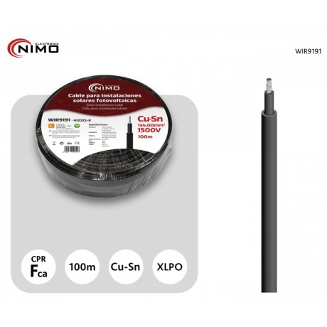 Cable para conexión de Placas Solares Cu-Sn 4mm² Doble capa XLPO Negro, 100m