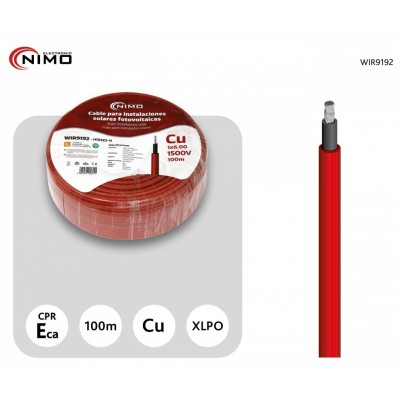 Cable para conexión de Placas Solares Cu-Sn 6.0mm2 Doble capa XLPO Rojo, 100m