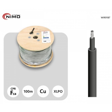 Cable para conexión de Placas Solares Cu-Sn 10,0mm² XLPE LSZH Negro, 100m