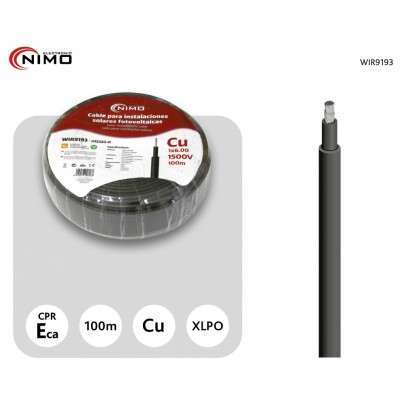 Cable para conexión de Placas Solares Cu-Sn 6.0mm2 Doble capa XLPO Negro, 100m