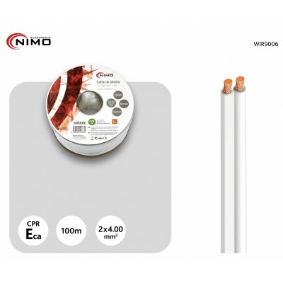 Rollo de cable de altavoz 2x4.00mm Blanco Polarizado de 100m - WIR9006