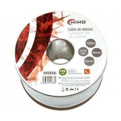 Rollo de cable de altavoz 2x4.00mm Blanco Polarizado de 100m - WIR9006