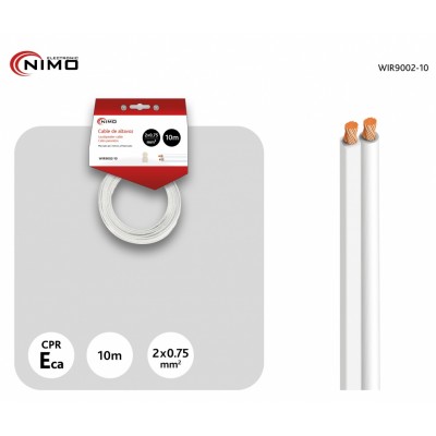 Cable de altavoz 2x0.75mm Blanco Polarizado 10m - WIR9002-10