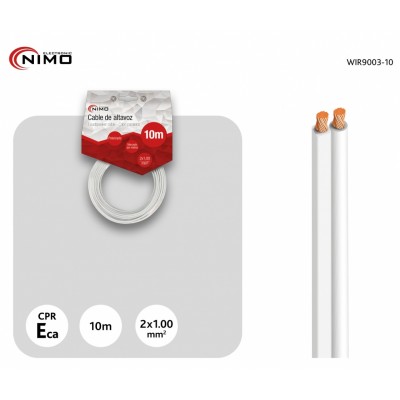 Cable de altavoz 2x1.00mm Blanco Polarizado de 10m - WIR9003-10