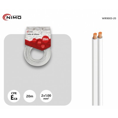 Cable de altavoz 2x1.00mm Blanco Polarizado de 20m - WIR9003-20
