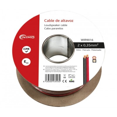 Rollo de cable de altavoz 2x0.35mm, rojo y negro 100m - WIR9016
