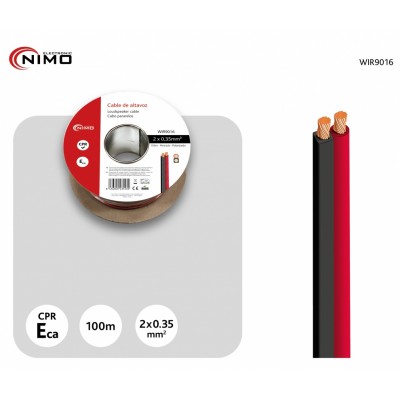 Rollo de cable de altavoz 2x0.35mm, rojo y negro 100m - WIR9016