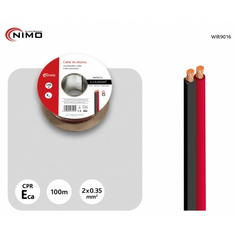 Rollo de cable de altavoz 2x0.35mm, rojo y negro 100m - WIR9016