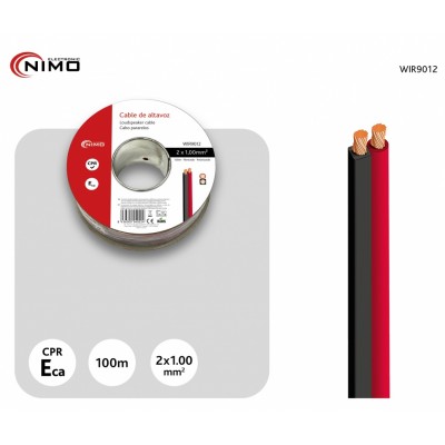 Rollo de cable de altavoz 2x1.00mm Rojo/Negro de 100m - WIR9012