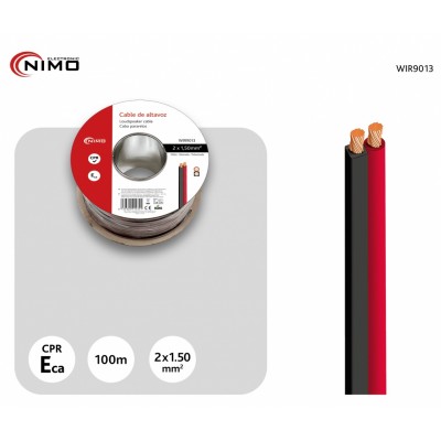 Rollo de cable de altavoz 2x1.50mm Rojo/Negro de 100m - WIR9013