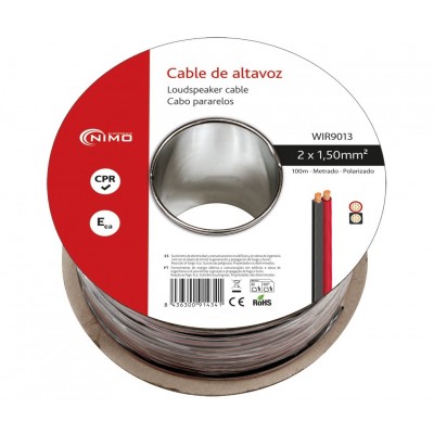 Rollo de cable de altavoz 2x1.50mm Rojo/Negro de 100m - WIR9013