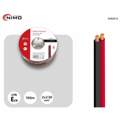 Rollo de cable de altavoz 2x2.50mm Rojo/Negro de 100m - WIR9014