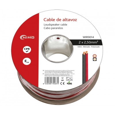 Rollo de cable de altavoz 2x2.50mm Rojo/Negro de 100m - WIR9014