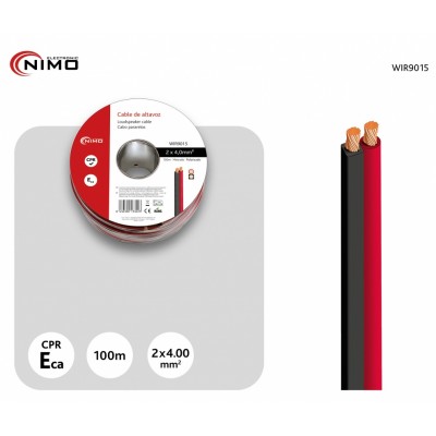Rollo de cable de altavoz 2x4.00mm, rojo y negro 100m - WIR9015
