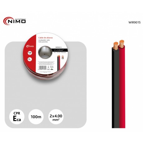 Rollo de cable de altavoz 2x4.00mm, rojo y negro 100m - WIR9015