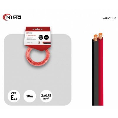 Cable de altavoz 2x0.75mm Rojo/Negro de 10m - WIR9011-10