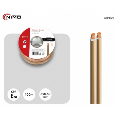 Rollo de cable de altavoz 2x0.50mm Transparente polarizado de 100m - WIR9020