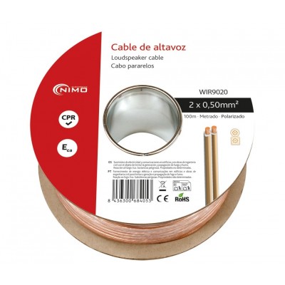 Rollo de cable de altavoz 2x0.50mm Transparente polarizado de 100m - WIR9020