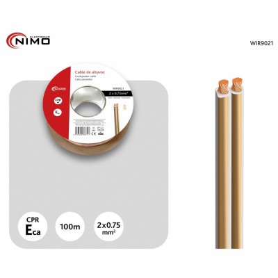 Rollo de cable de altavoz 2x0.75mm Transparente polarizado de 100m - WIR9021