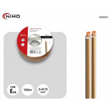 Rollo de cable de altavoz 2x0.75mm Transparente polarizado de 100m - WIR9021
