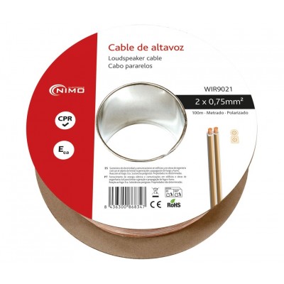 Rollo de cable de altavoz 2x0.75mm Transparente polarizado de 100m - WIR9021