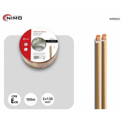 Rollo de cable de altavoz 2x1.50mm Transparente polarizado de 100m - WIR9023