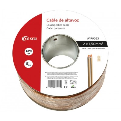 Rollo de cable de altavoz 2x1.50mm Transparente polarizado de 100m - WIR9023