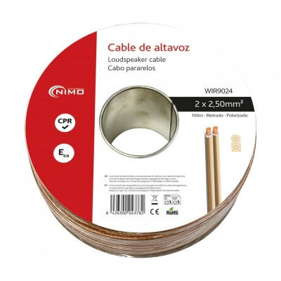 Rollo de cable de altavoz 2x2.50mm Transparente polarizado de 100m - WIR9024