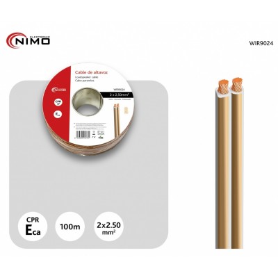 Rollo de cable de altavoz 2x2.50mm Transparente polarizado de 100m - WIR9024
