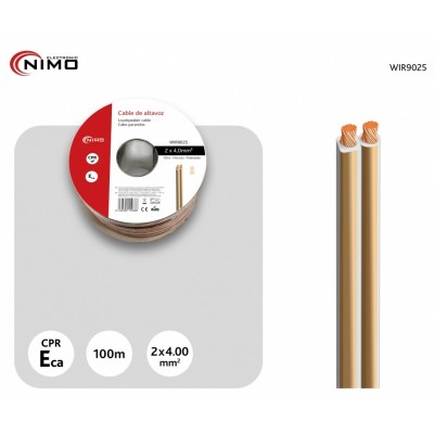 Rollo de cable de altavoz 2x4.00mm Transparente polarizado de 100m - WIR9025