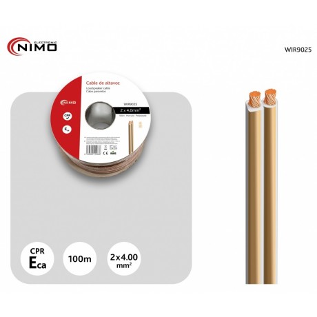 Rollo de cable de altavoz 2x4.00mm Transparente polarizado de 100m - WIR9025