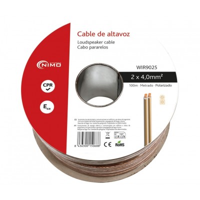 Rollo de cable de altavoz 2x4.00mm Transparente polarizado de 100m - WIR9025