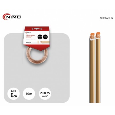 Cable de altavoz 2x0.75mm Transparente polarizado de 10m - WIR9021-10