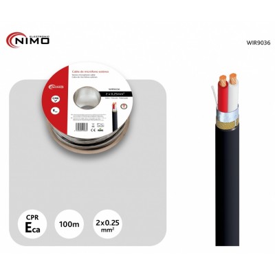 Rollo de cable de micrófono estéreo negro, 100m - WIR9036