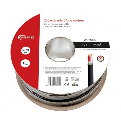 Rollo de cable de micrófono estéreo negro, 100m - WIR9036