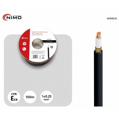 Rollo de cable de micrófono mono negro, 100m - WIR9035