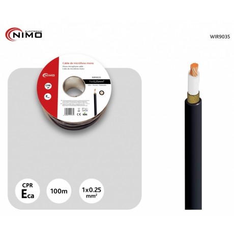Rollo de cable de micrófono mono negro, 100m - WIR9035