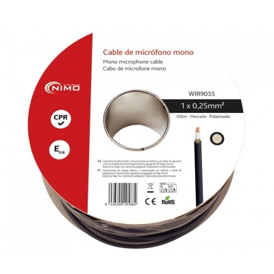 Rollo de cable de micrófono mono negro, 100m - WIR9035