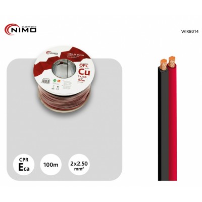 Cable altavoz Cobre Libre Oxígeno Rojo-Negro, 100m - WIR8014