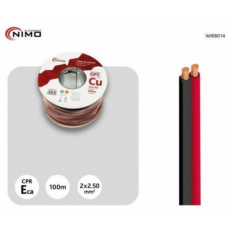 Cable altavoz Cobre Libre Oxígeno Rojo-Negro, 100m - WIR8014