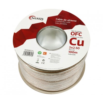 Cable altavoz Cobre Libre Oxígeno Transparente polarizado, 100m - WIR8024
