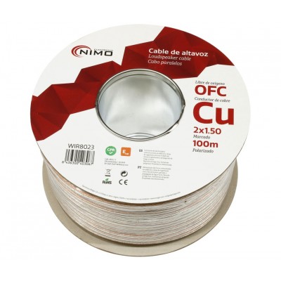 Cable altavoz Cobre Libre Oxígeno Transparente polarizado, 100m - WIR8023