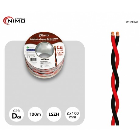 Rollo de Cable trenzado para alarma de incendio LSZH, Cobre 100m - WIR9160