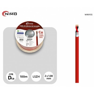 Rollo de Cable blindado para alarma de incendios LSZH, Cobre 100m - WIR9155